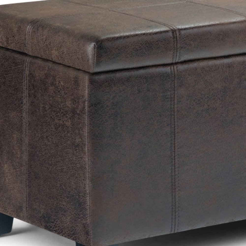 36" Cream and Dark Brown Faux Leather and Solid Wood Upholstered Storage Bench With Flip Top
