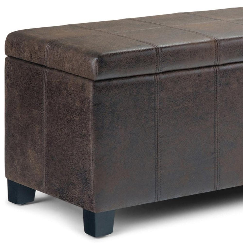 36" Cream and Dark Brown Faux Leather and Solid Wood Upholstered Storage Bench With Flip Top