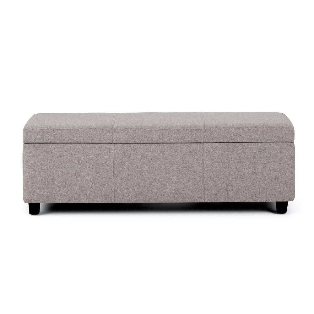 48" Fawn and Dark Brown Faux Linen and Solid Wood Upholstered Storage Bench With Flip Top