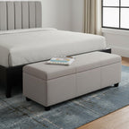 48" Cream and Dark Brown Faux Leather and Solid Wood Upholstered Storage Bench With Flip Top