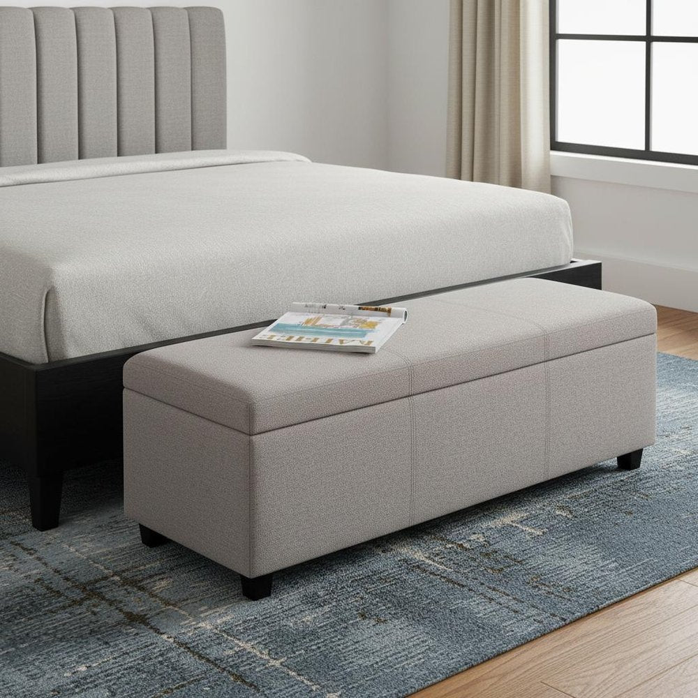 48" Cream and Dark Brown Faux Leather and Solid Wood Upholstered Storage Bench With Flip Top
