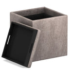 17" Black Faux Leather Cube Ottoman With Storage