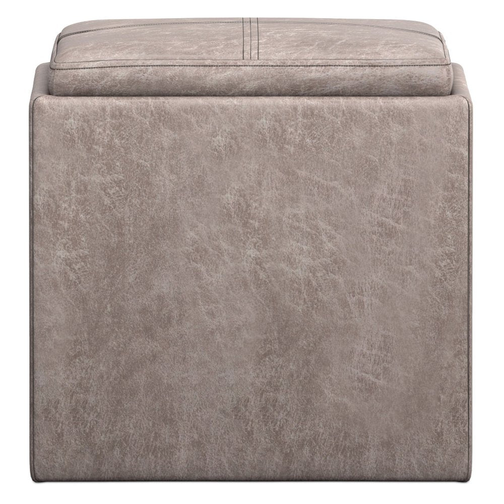 17" Black Faux Leather Cube Ottoman With Storage