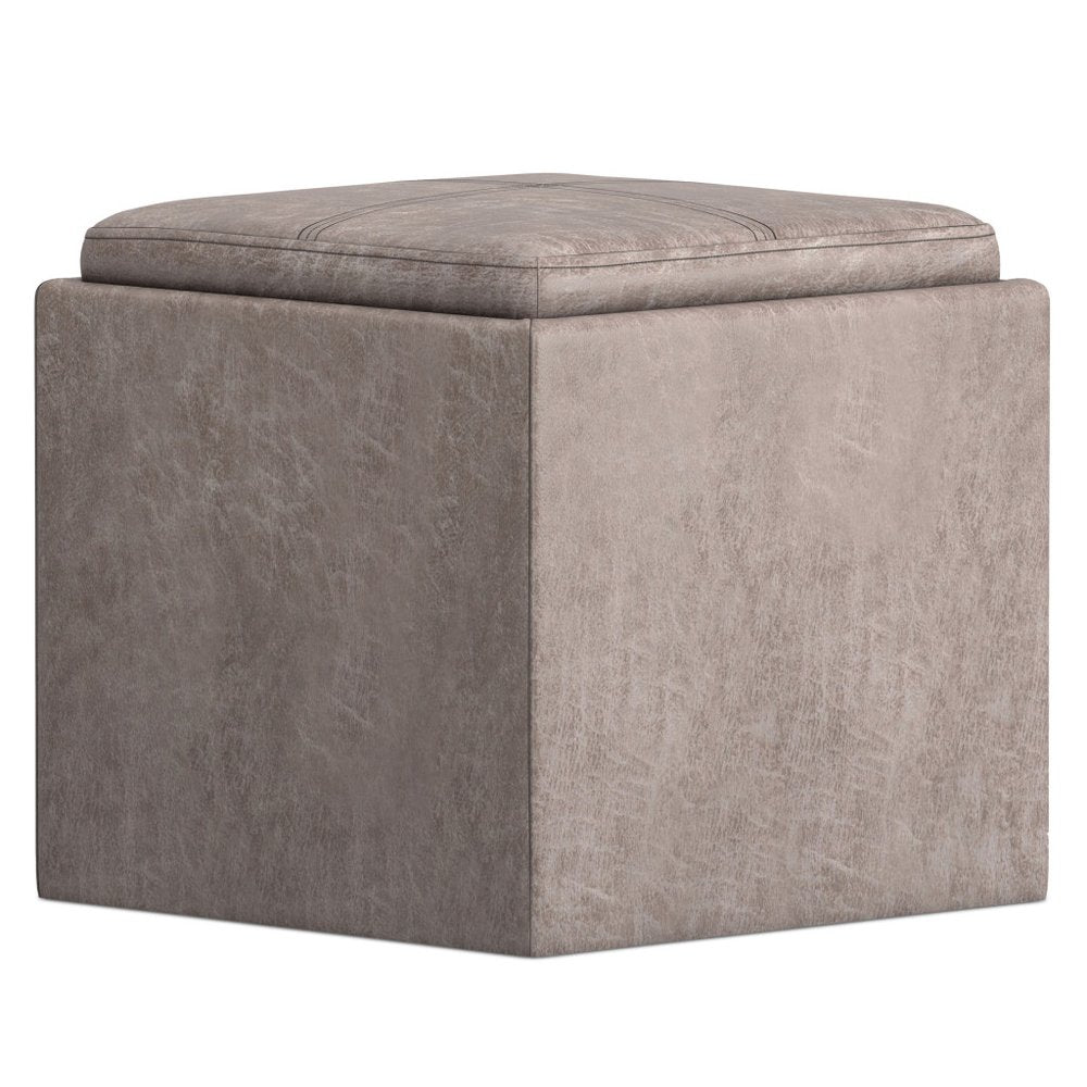 17" Black Faux Leather Cube Ottoman With Storage