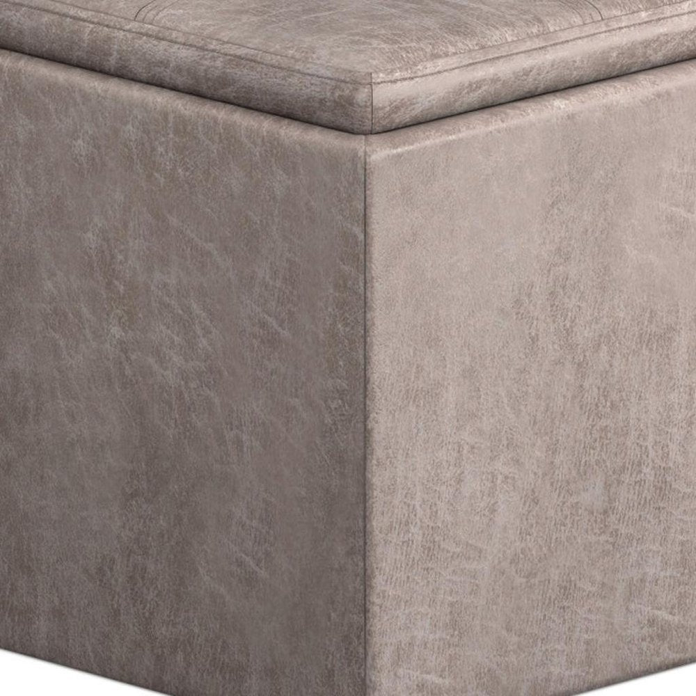17" Black Faux Leather Cube Ottoman With Storage