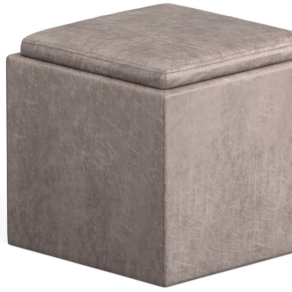 17" Black Faux Leather Cube Ottoman With Storage