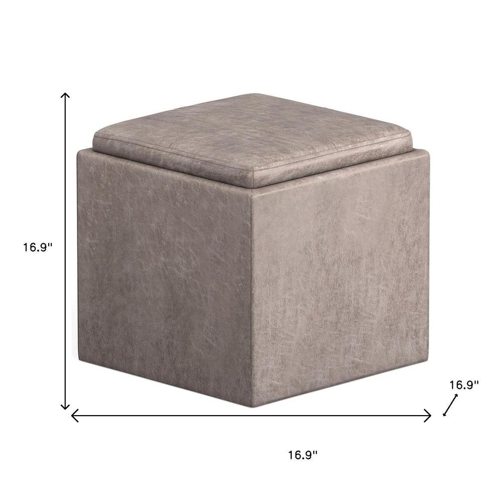 17" Black Faux Leather Cube Ottoman With Storage
