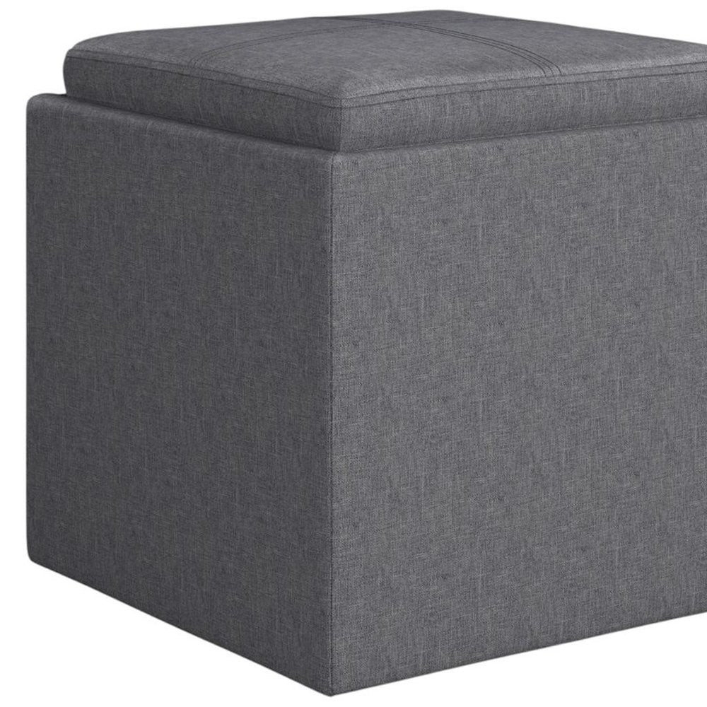 17" Slate Gray Linen Cube Ottoman With Storage