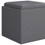 17" Slate Gray Linen Cube Ottoman With Storage