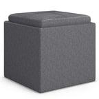 17" Slate Gray Linen Cube Ottoman With Storage