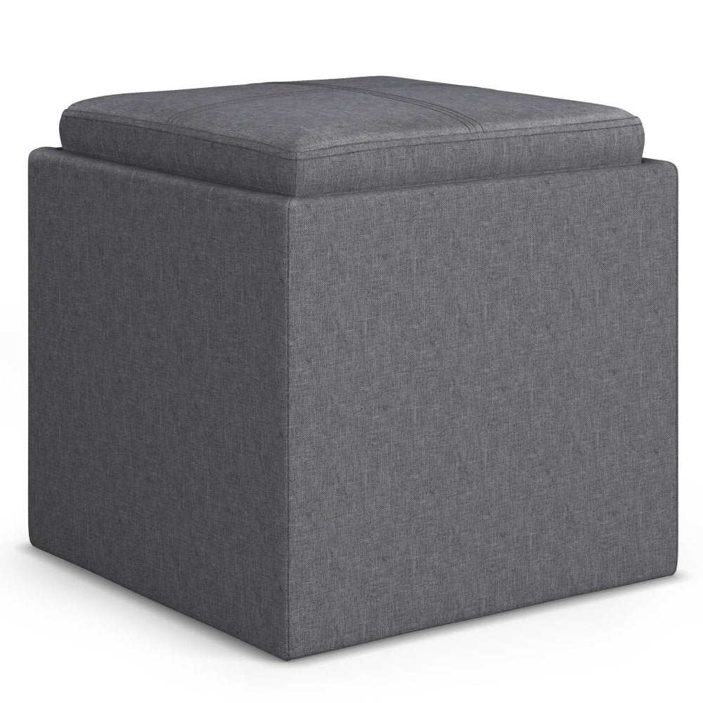 17" Slate Gray Linen Cube Ottoman With Storage