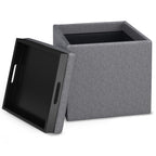 17" Slate Gray Linen Cube Ottoman With Storage