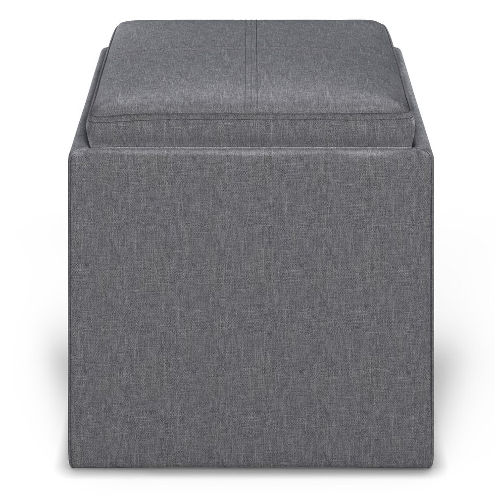 17" Slate Gray Linen Cube Ottoman With Storage