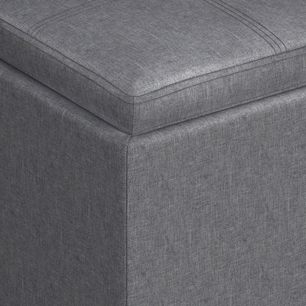 17" Slate Gray Linen Cube Ottoman With Storage