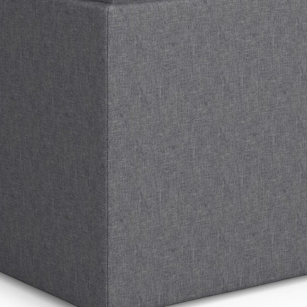 17" Slate Gray Linen Cube Ottoman With Storage