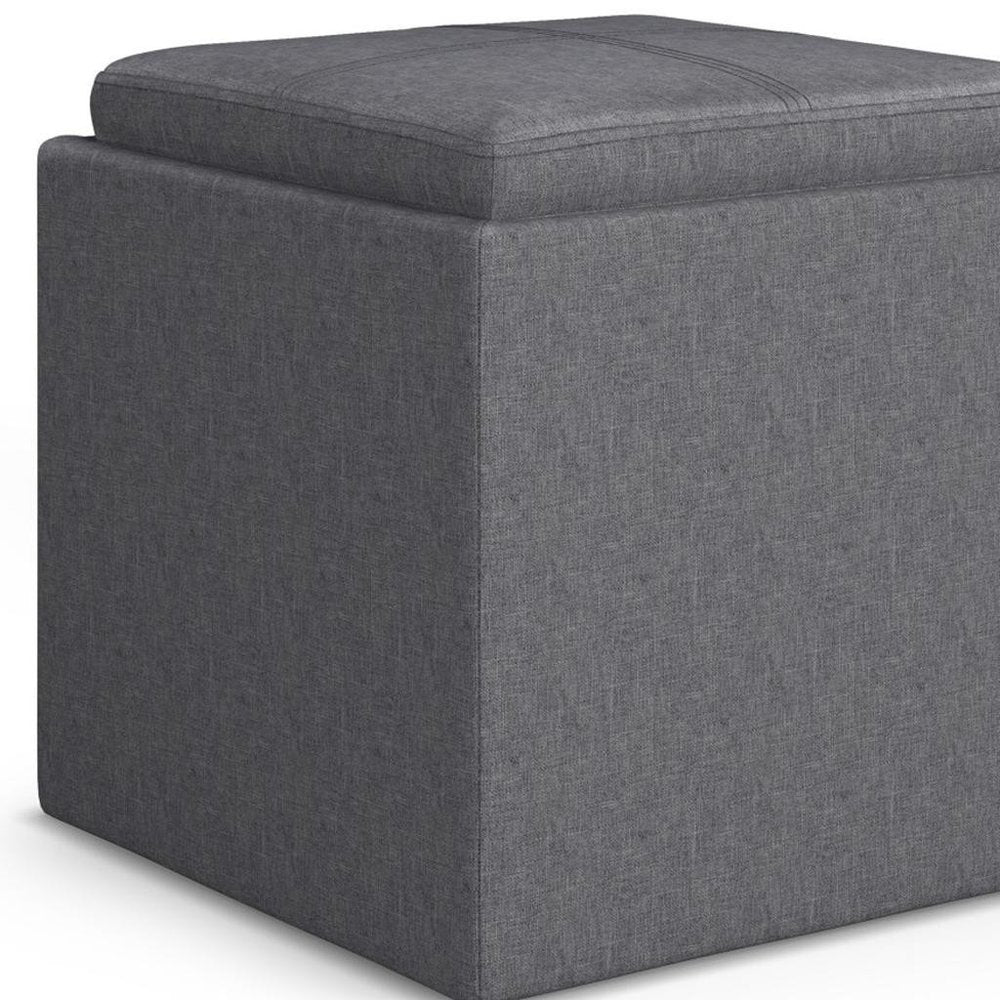 17" Slate Gray Linen Cube Ottoman With Storage