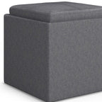 17" Slate Gray Linen Cube Ottoman With Storage