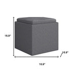 17" Slate Gray Linen Cube Ottoman With Storage