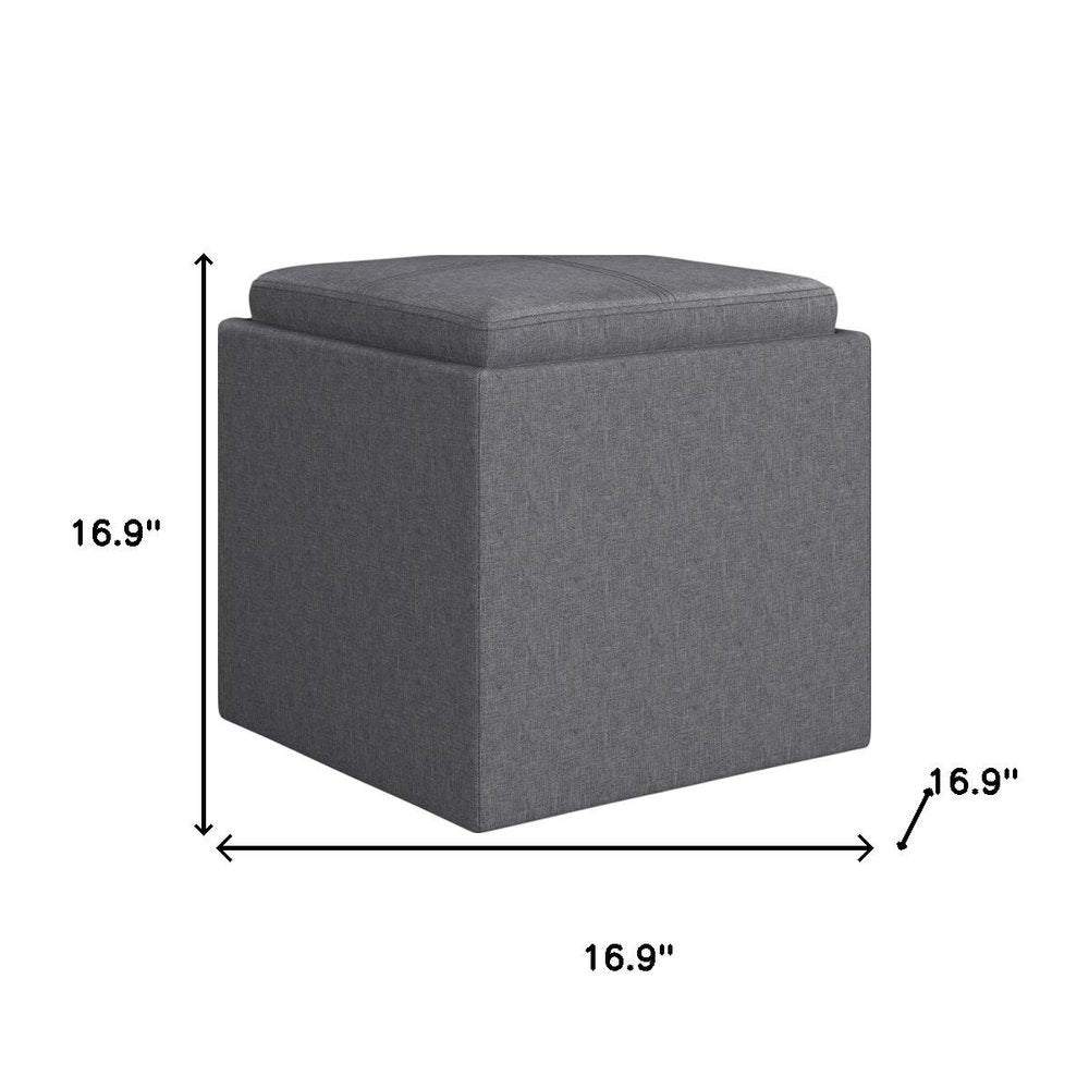 17" Slate Gray Linen Cube Ottoman With Storage