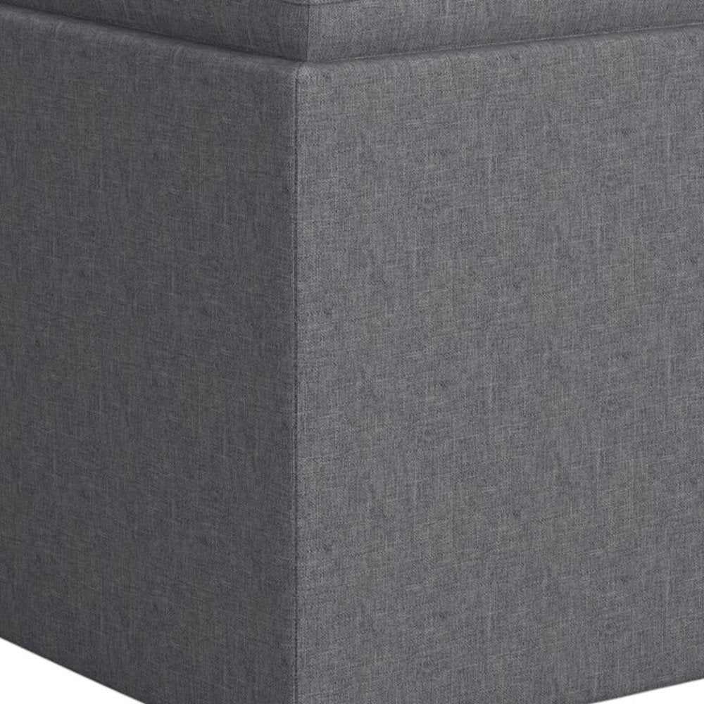 17" Slate Gray Linen Cube Ottoman With Storage