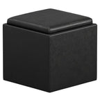 17" Black Faux Leather Cube Ottoman With Storage