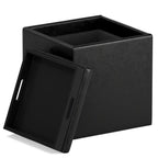 17" Black Faux Leather Cube Ottoman With Storage