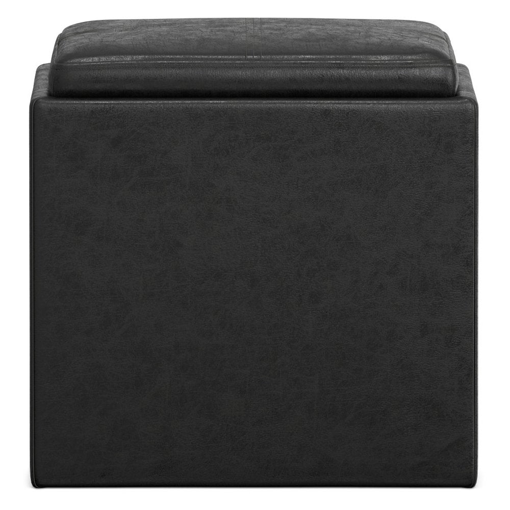 17" Black Faux Leather Cube Ottoman With Storage