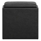 17" Black Faux Leather Cube Ottoman With Storage