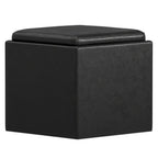 17" Black Faux Leather Cube Ottoman With Storage