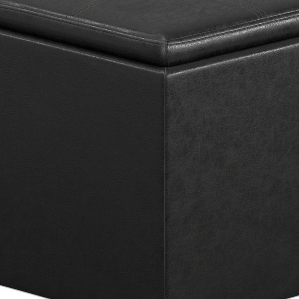 17" Black Faux Leather Cube Ottoman With Storage