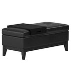 42" Cream and Dark Brown Tufted Faux Leather and Solid Wood Upholstered Storage Bench With Tray