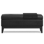 42" Cream and Dark Brown Tufted Faux Leather and Solid Wood Upholstered Storage Bench With Tray