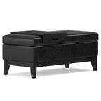 42" Cream and Dark Brown Tufted Faux Leather and Solid Wood Upholstered Storage Bench With Tray