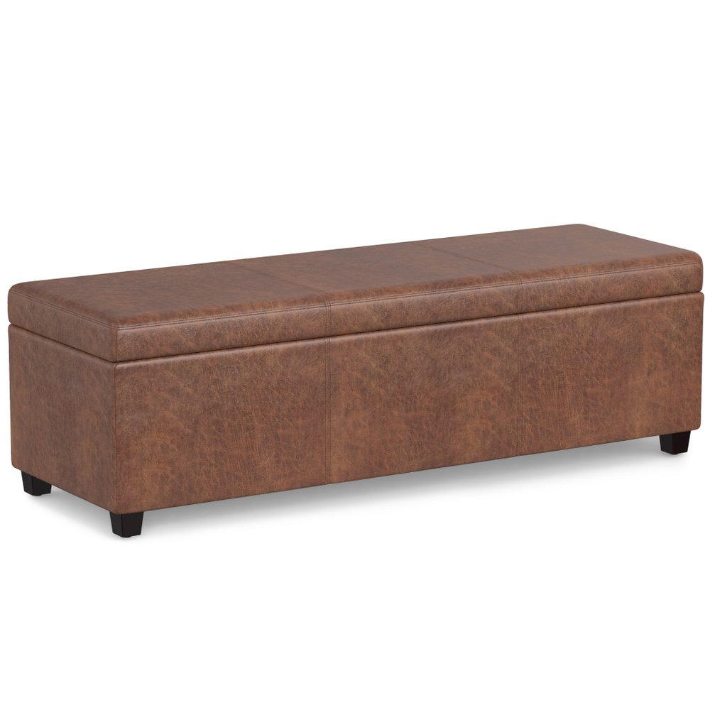 54" Cream and Dark Brown Faux Leather and Solid Wood Upholstered Storage Bench With Flip Top