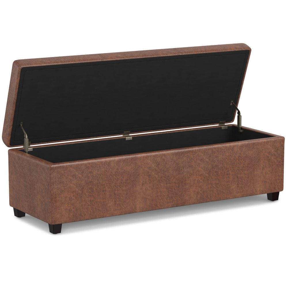 54" Cream and Dark Brown Faux Leather and Solid Wood Upholstered Storage Bench With Flip Top