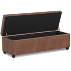 54" Cream and Dark Brown Faux Leather and Solid Wood Upholstered Storage Bench With Flip Top