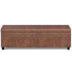 54" Cream and Dark Brown Faux Leather and Solid Wood Upholstered Storage Bench With Flip Top