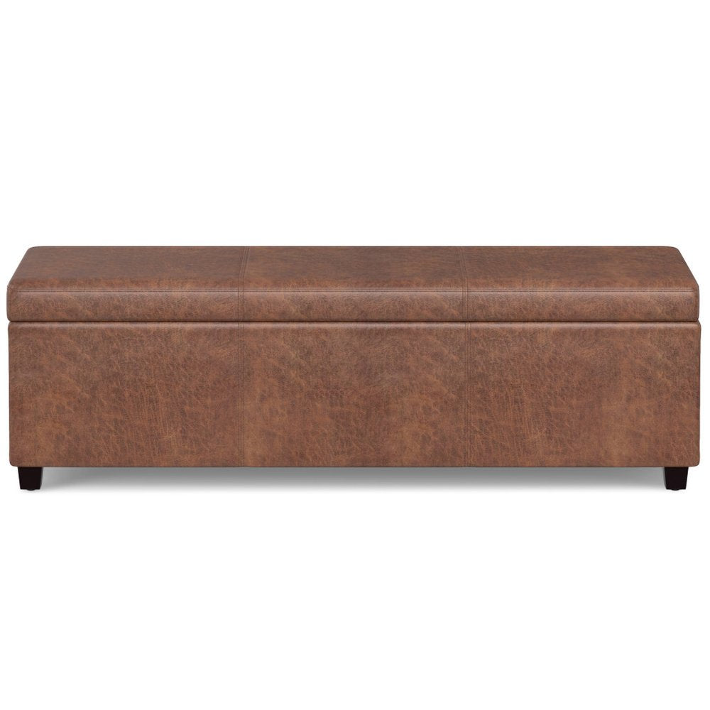 54" Cream and Dark Brown Faux Leather and Solid Wood Upholstered Storage Bench With Flip Top