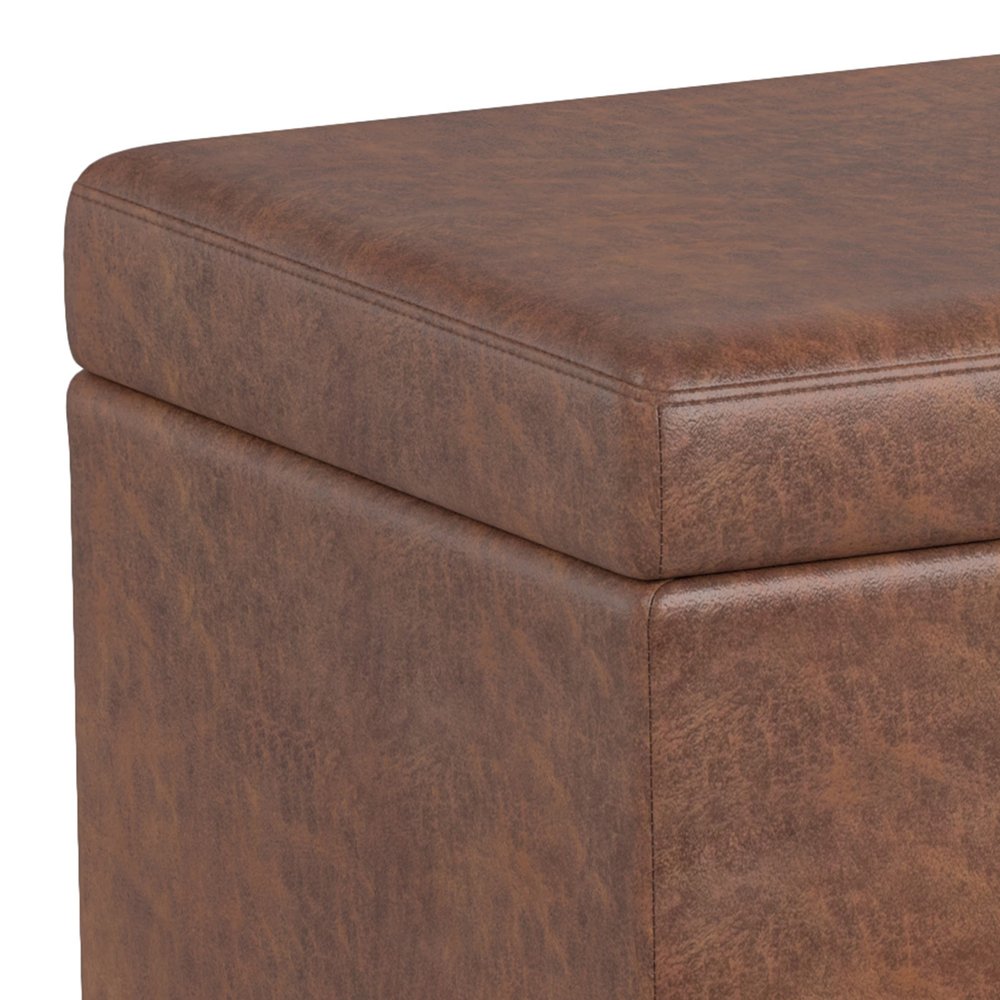 54" Cream and Dark Brown Faux Leather and Solid Wood Upholstered Storage Bench With Flip Top