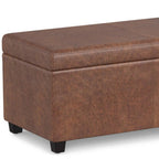 54" Cream and Dark Brown Faux Leather and Solid Wood Upholstered Storage Bench With Flip Top