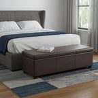 54" Cream and Dark Brown Faux Leather and Solid Wood Upholstered Storage Bench With Flip Top