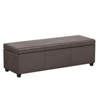 54" Cream and Dark Brown Faux Leather and Solid Wood Upholstered Storage Bench With Flip Top