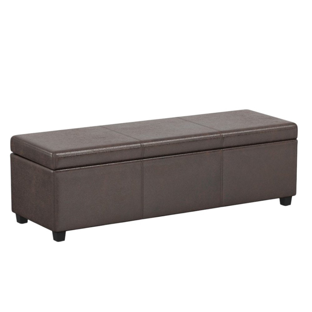 54" Cream and Dark Brown Faux Leather and Solid Wood Upholstered Storage Bench With Flip Top