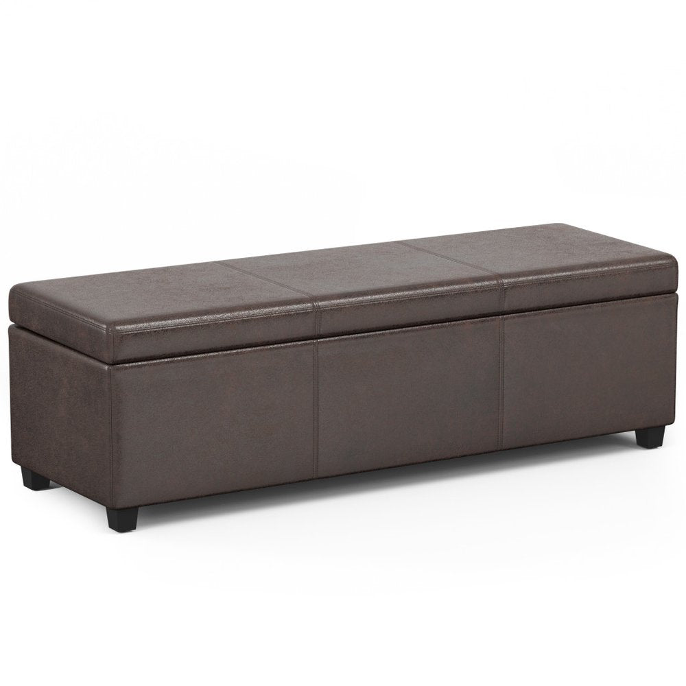 54" Cream and Dark Brown Faux Leather and Solid Wood Upholstered Storage Bench With Flip Top
