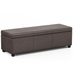 54" Cream and Dark Brown Faux Leather and Solid Wood Upholstered Storage Bench With Flip Top
