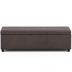 54" Cream and Dark Brown Faux Leather and Solid Wood Upholstered Storage Bench With Flip Top