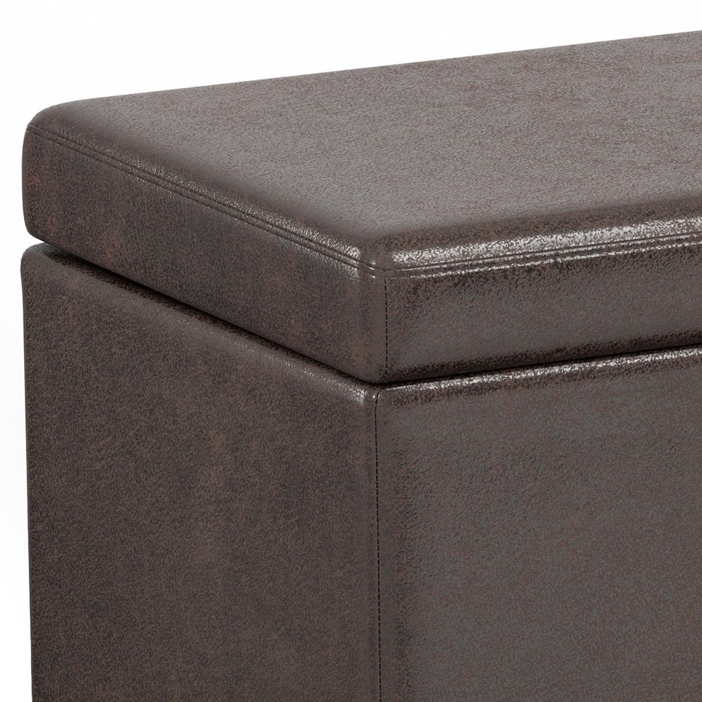 54" Cream and Dark Brown Faux Leather and Solid Wood Upholstered Storage Bench With Flip Top