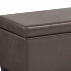 54" Cream and Dark Brown Faux Leather and Solid Wood Upholstered Storage Bench With Flip Top