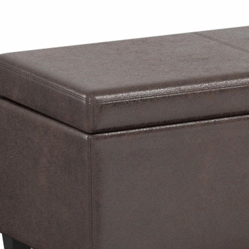 54" Cream and Dark Brown Faux Leather and Solid Wood Upholstered Storage Bench With Flip Top