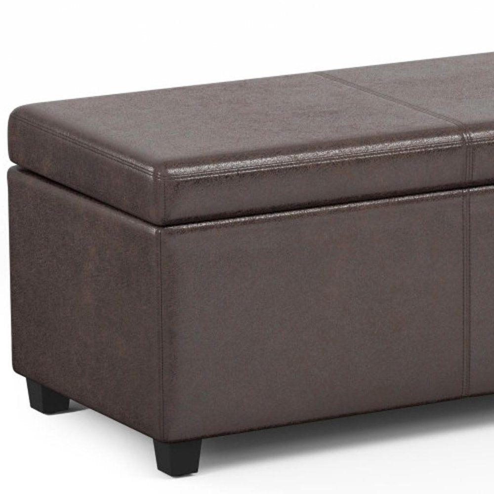 54" Cream and Dark Brown Faux Leather and Solid Wood Upholstered Storage Bench With Flip Top